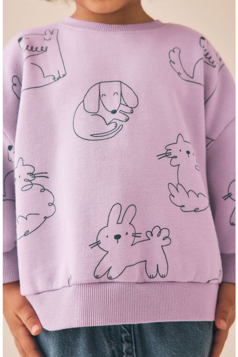 Kids' Animal Doodle Fleece Sweatshirt, Alternate, color, PURPLE