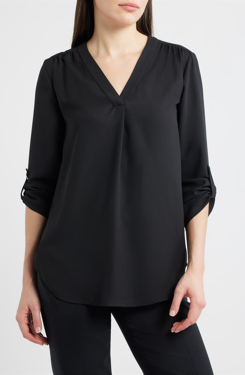 Anne Klein Roll Tab Tunic Top, Main, color, Anne Black