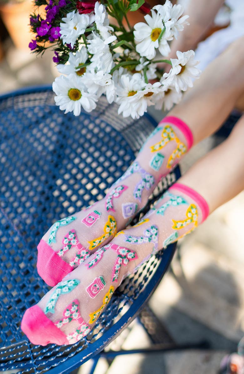 Sock Candy Petals & Preserves Metallic Sheer Crew Socks, Alternate, color, 