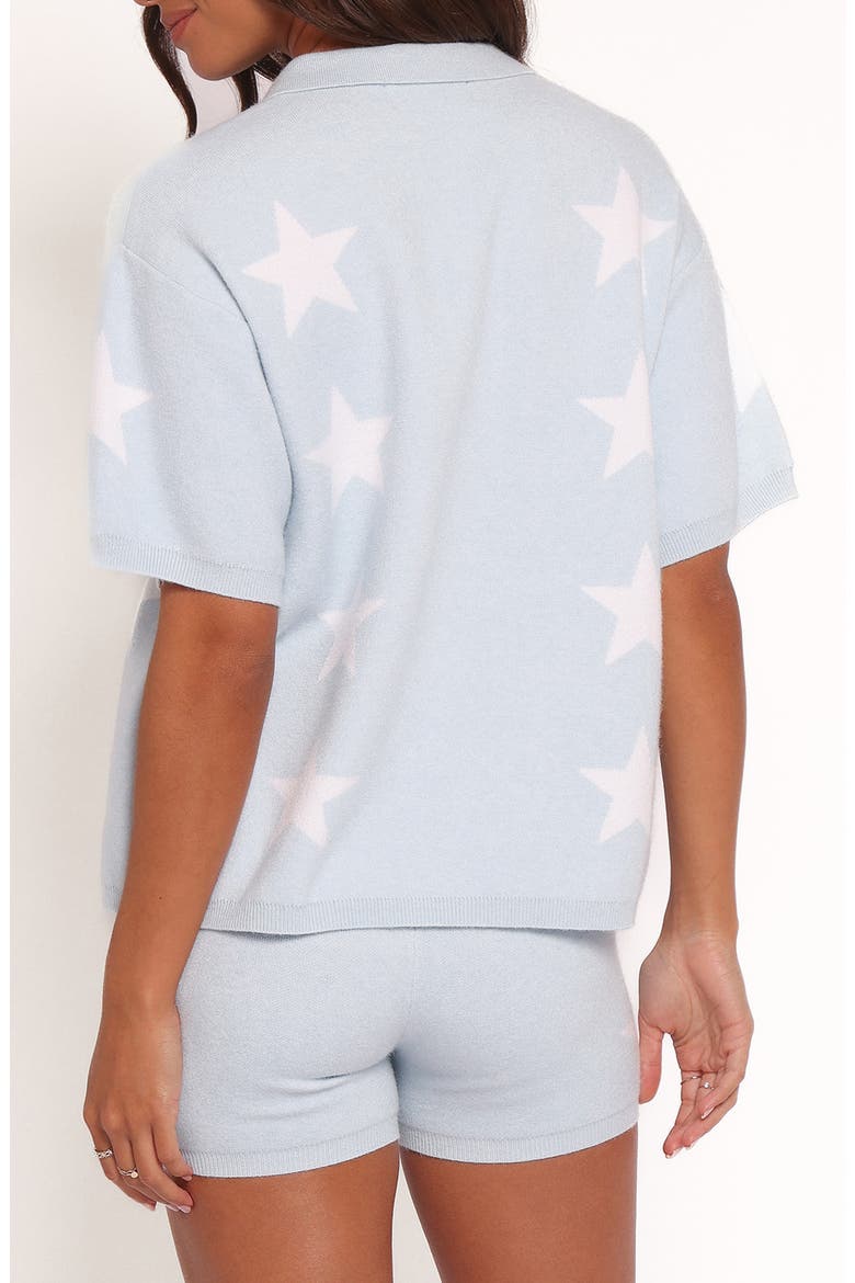 Lela Collared Short Sleeve Cardigan, Alternate, color, LIGHT BLUE STARS