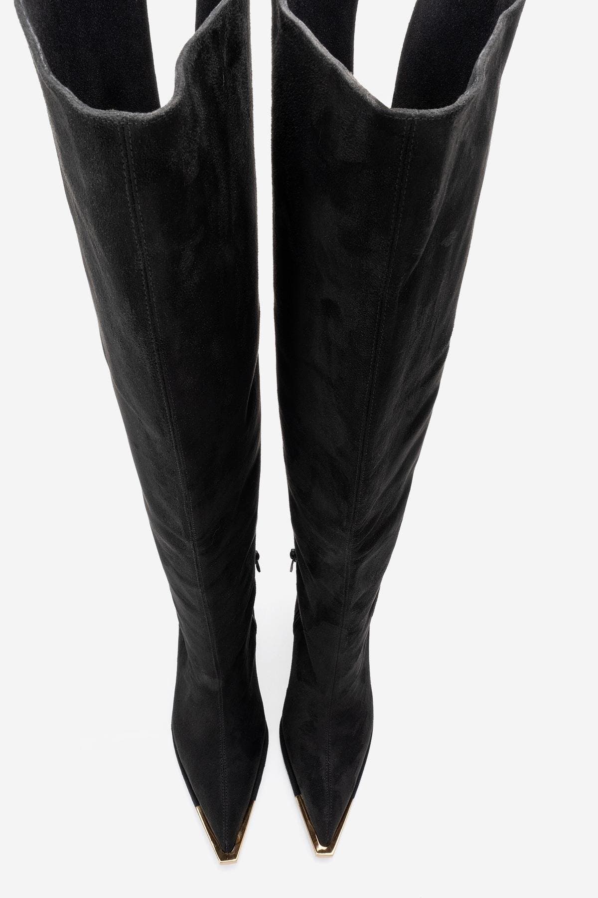Vody Over The Knee Zip Stiletto Boot, Alternate, color, Black Suede Faux Leather