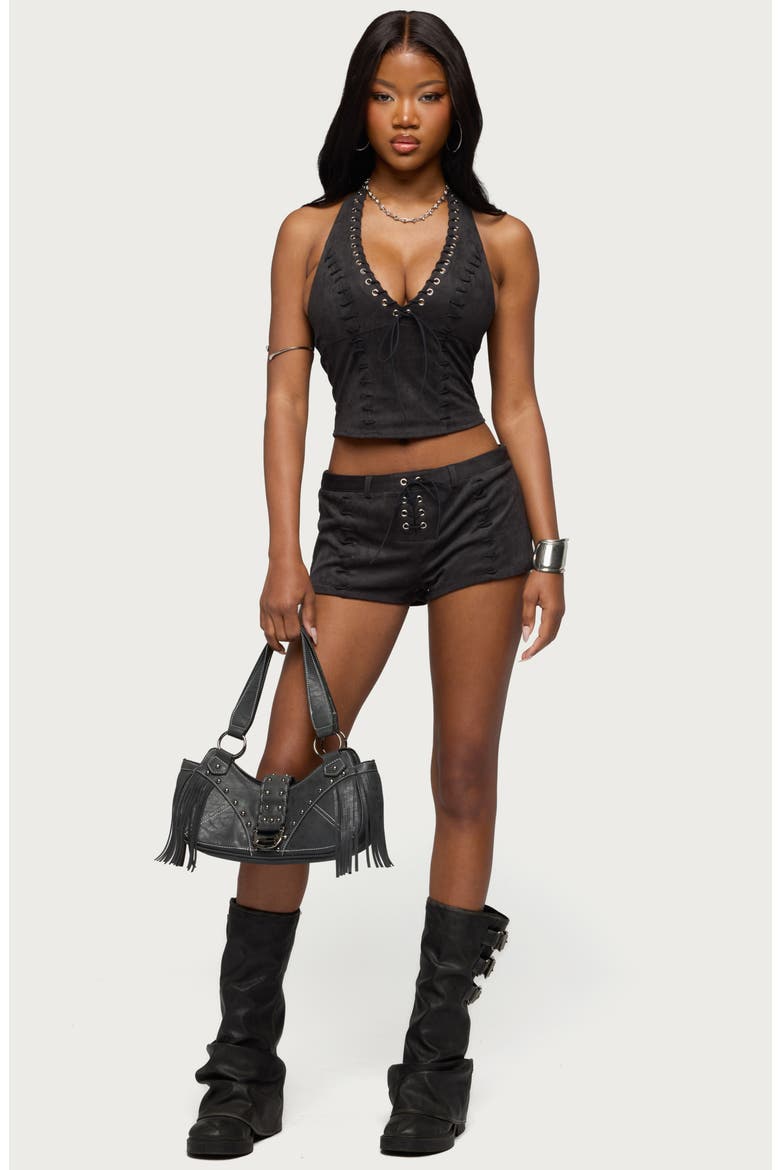 Sloane Faux Suede Halter Top, Alternate, color, DARK-GRAY