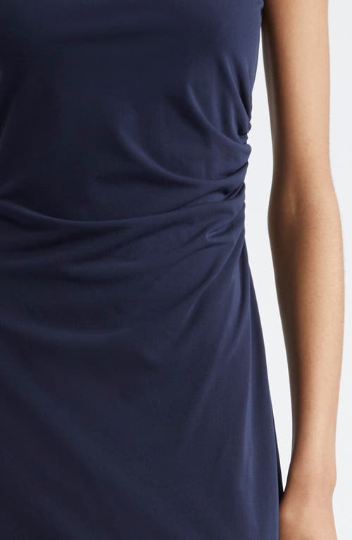 Emporio Armani Ruched Sheath Dress In Solid Blue Navy