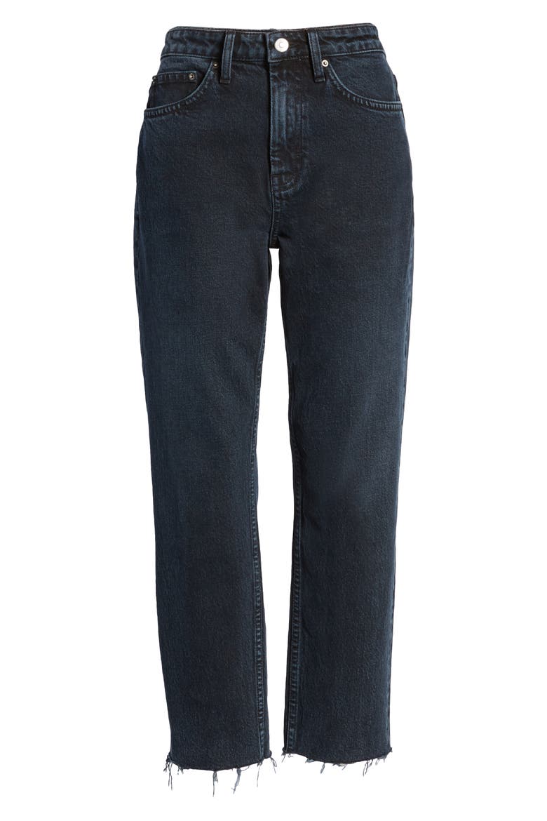 Raw Hem Crop Straight Leg Jeans, Alternate, color, BLUE BLACK