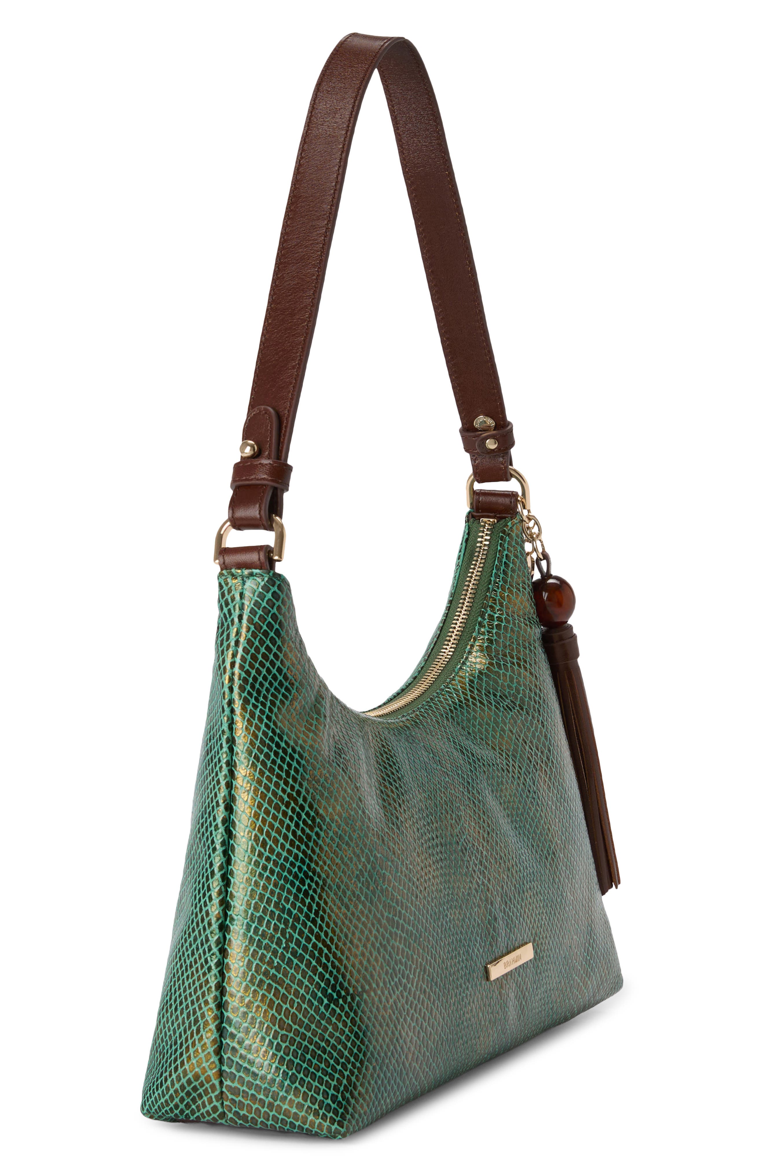Olivia Lizard Embossed Leather Shoulder Bag, Alternate, color, DARK GREEN