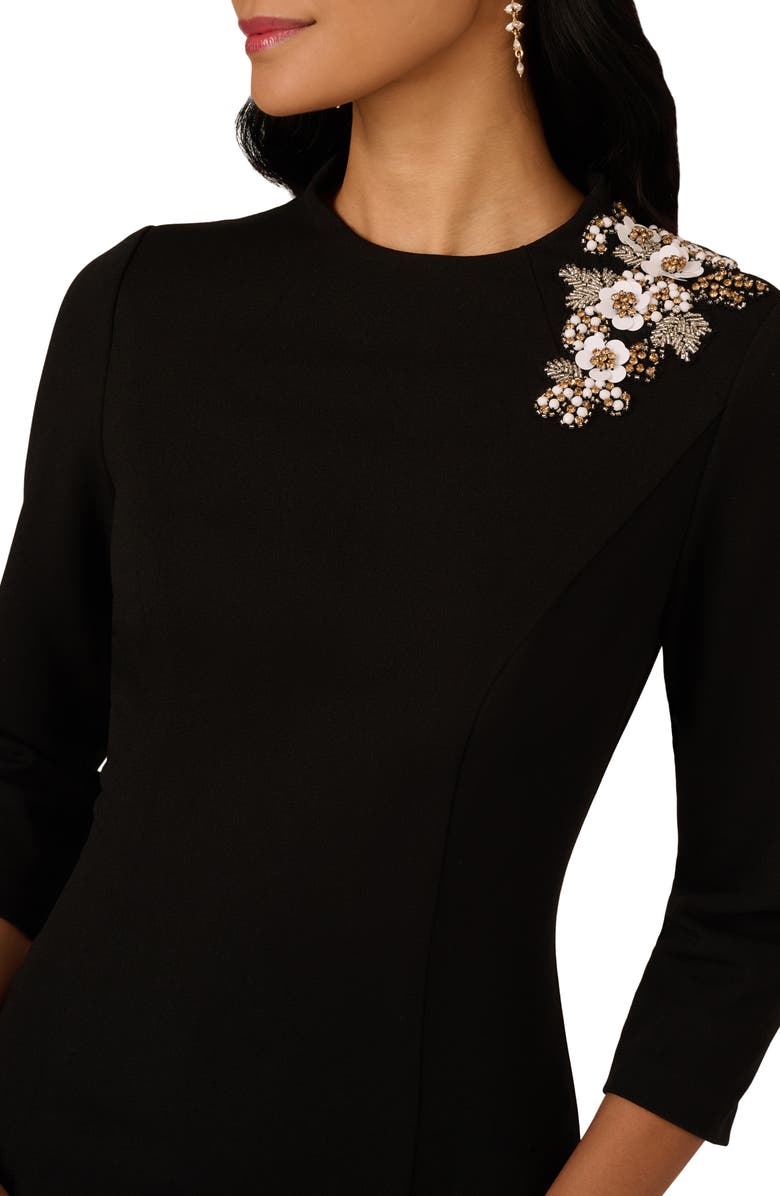 Adrianna Papell Floral Appliqué Crepe Sheath Cocktail Dress, Alternate, color, Black
