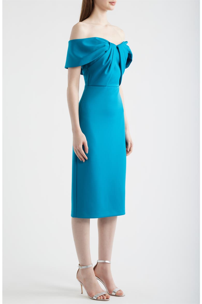 Pleated Off the Shoulder Cocktail Dress, Alternate, color, OCEAN