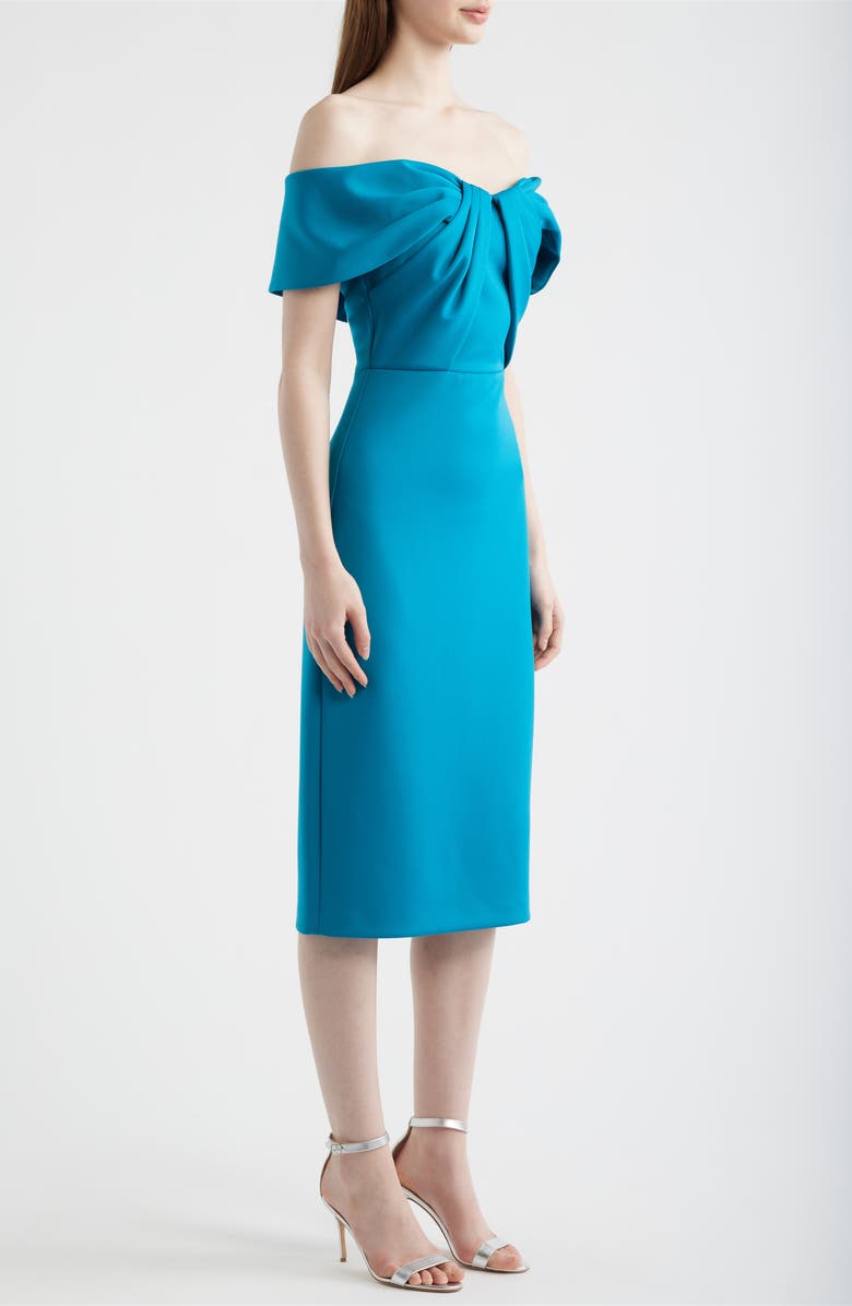 Eliza J Pleated Off the Shoulder Cocktail Dress, Alternate, color, Ocean