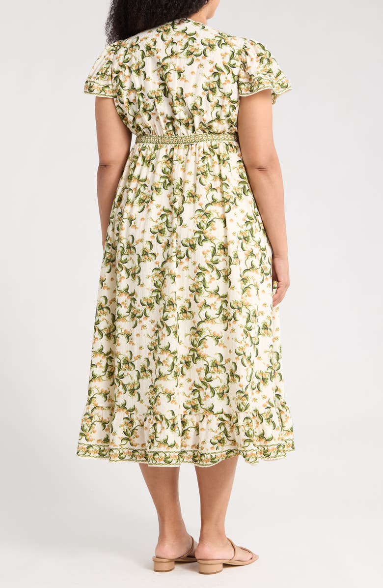 MAX STUDIO Flutter Sleeve V-Neck Dress, Alternate, color, Beige/ Grn Chrrs Bnchs