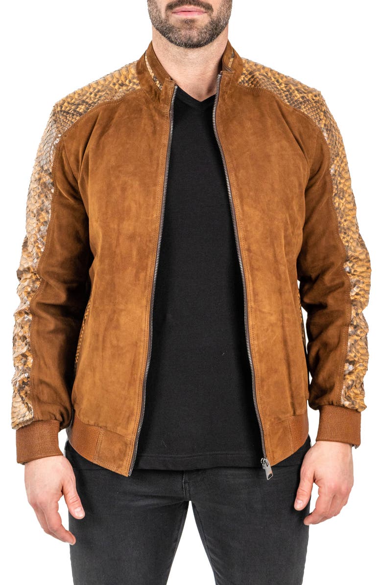 Maceoo Pythondesert Brown Snakeskin Embossed Leather Jacket, Main, color, Brown