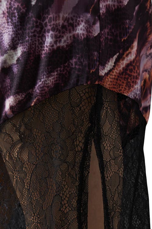 Warehouse Column Lace Panel Midi Dress In Animal Print