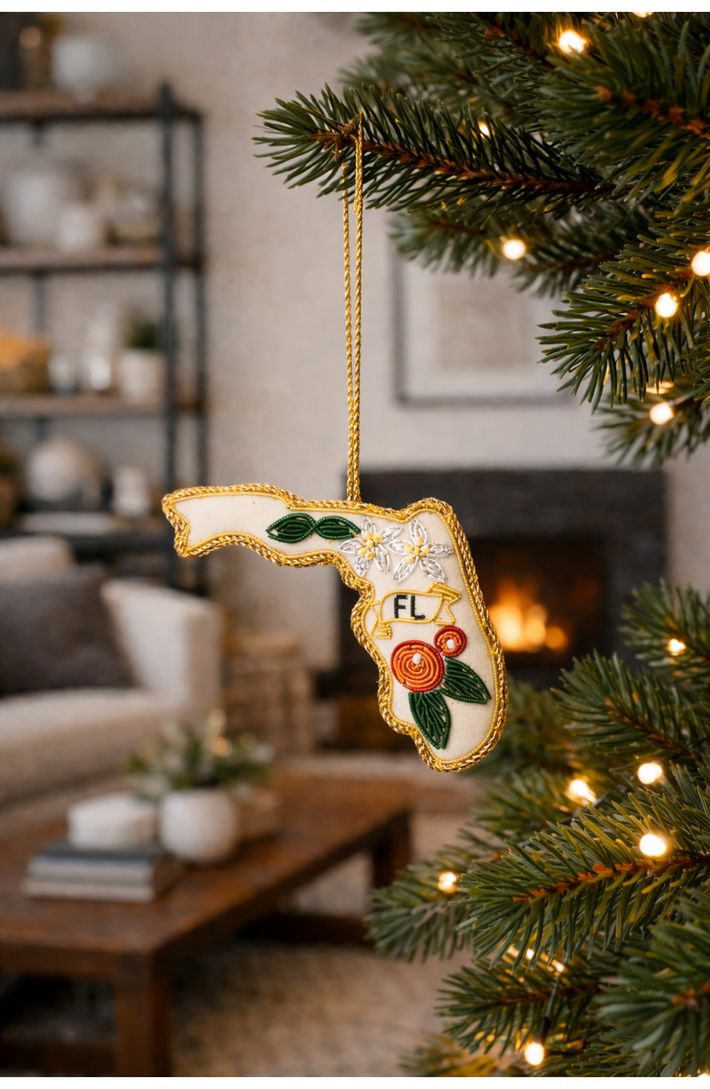 Matr Boomie Florida State Orange Blossom Beaded Fabric Ornament - Embroidered, Alternate, color, Orange