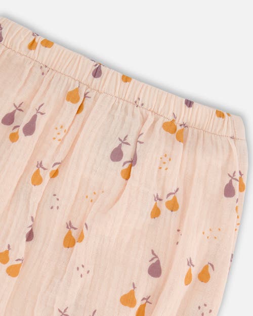 DEUX PAR DEUX DEUX PAR DEUX BABY GIRL'S PRINTED MUSLIN TOP AND BLOOMER SET PEACH WITH PEARS