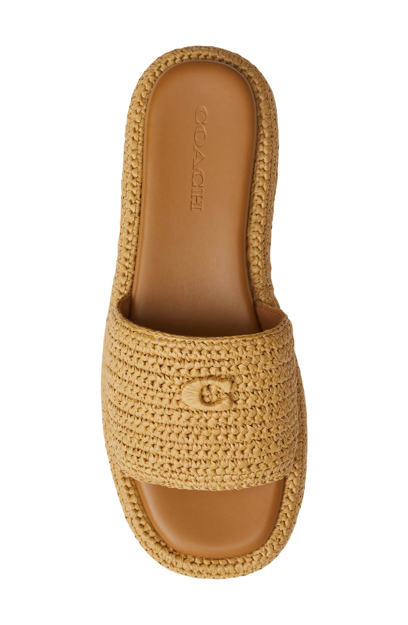 COACH Sculpted C Raffia Flatform Slide Sandal, Alternate, color, Natural