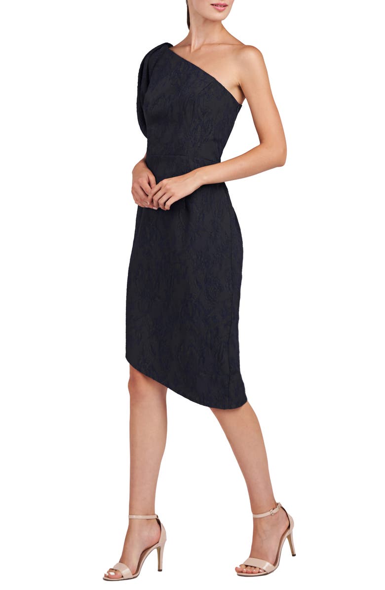 Kay Unger Electra One-Shoulder Jacquard Cocktail Dress, Alternate, color, 
