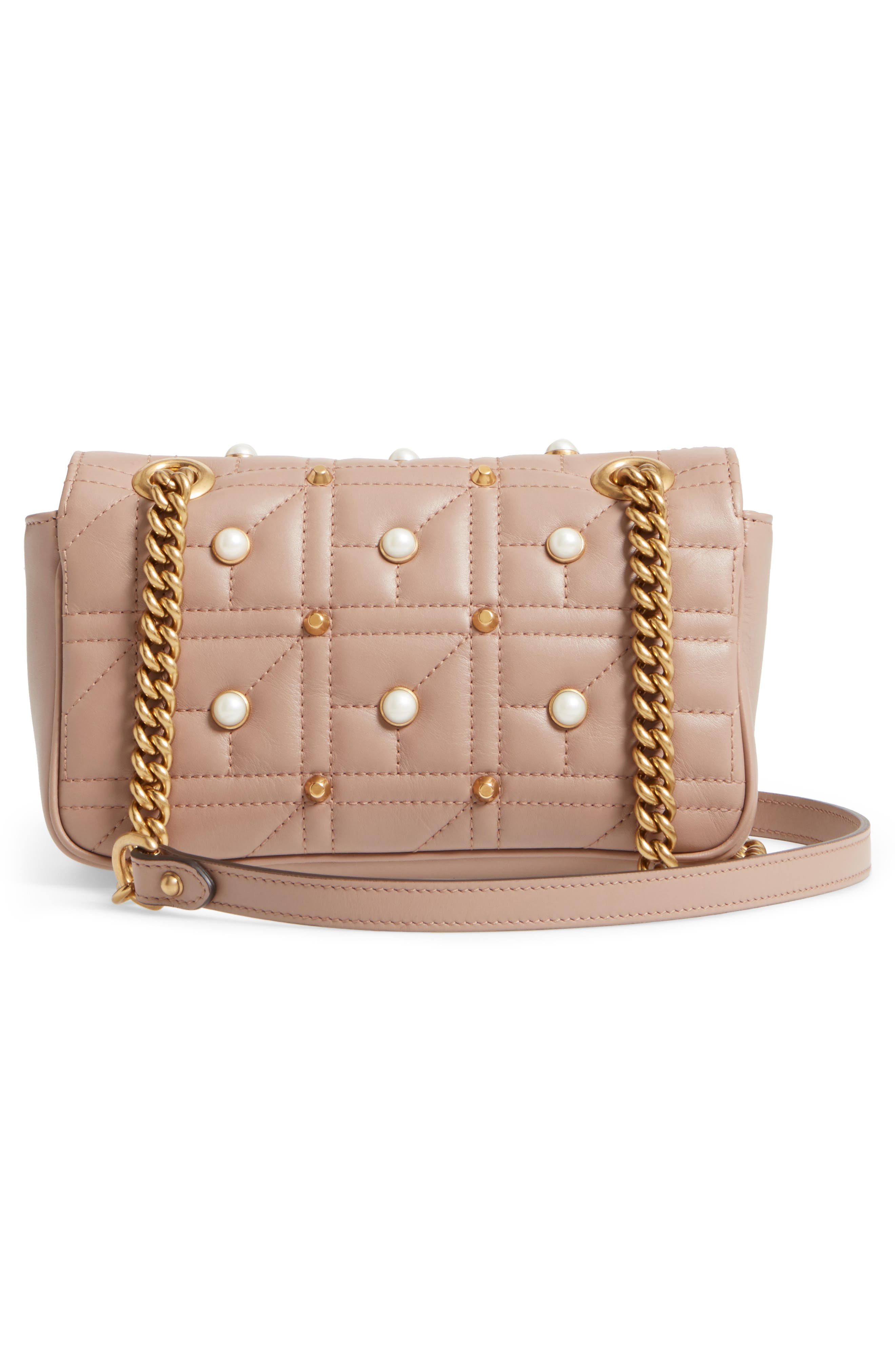 Gucci Mini GG Marmont 2.0 Imitation Pearl Logo Matelassé Leather Shoulder Bag, Alternate, color, 