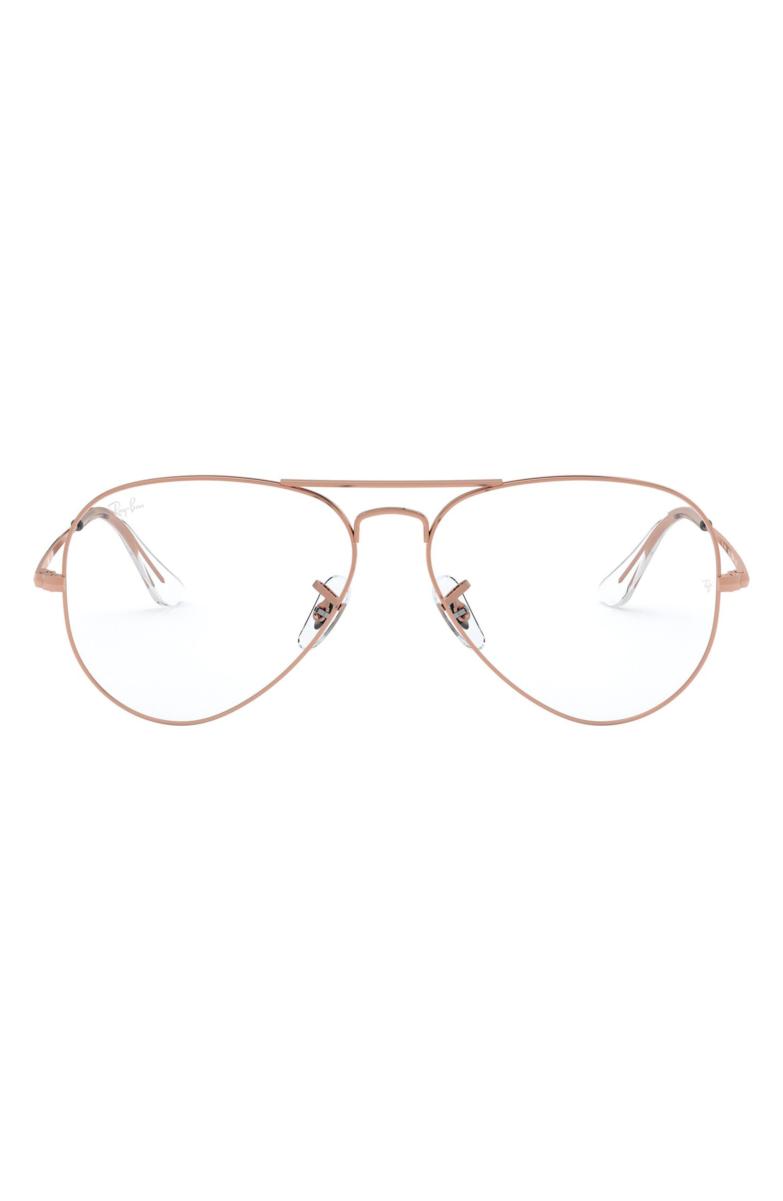 Ray-Ban 55mm Aviator Optical Glasses in Shiny Rose Gold at Nordstrom