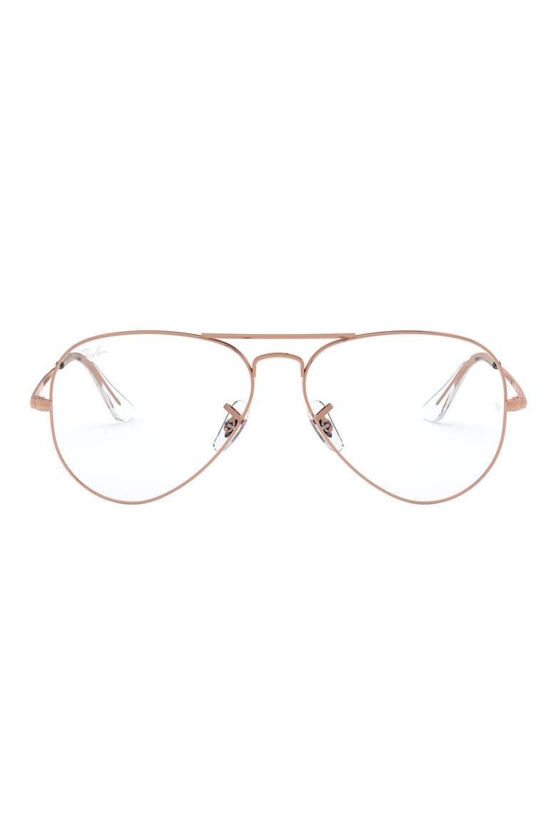55mm Aviator Optical Glasses, Main, color, SHINY ROSE GOLD