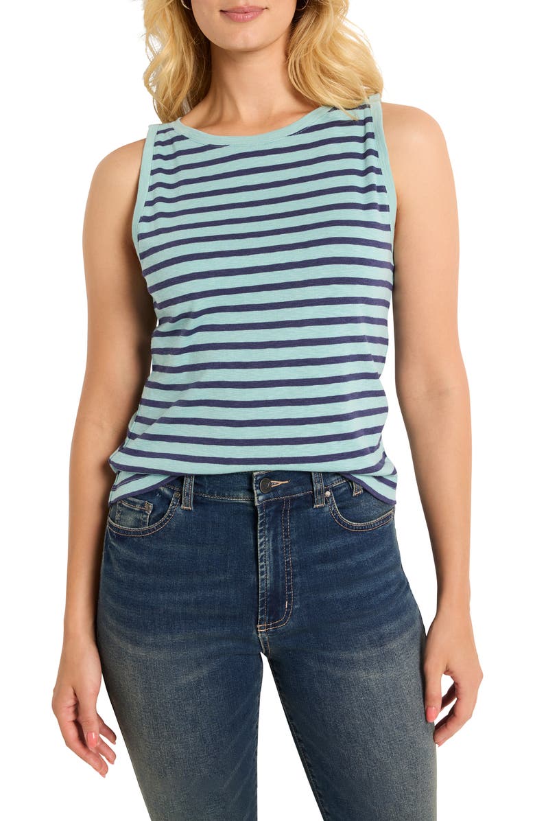 NZT by NIC+ZOE Stripe Boat Neck Tank, Main, color, Aqua Multi