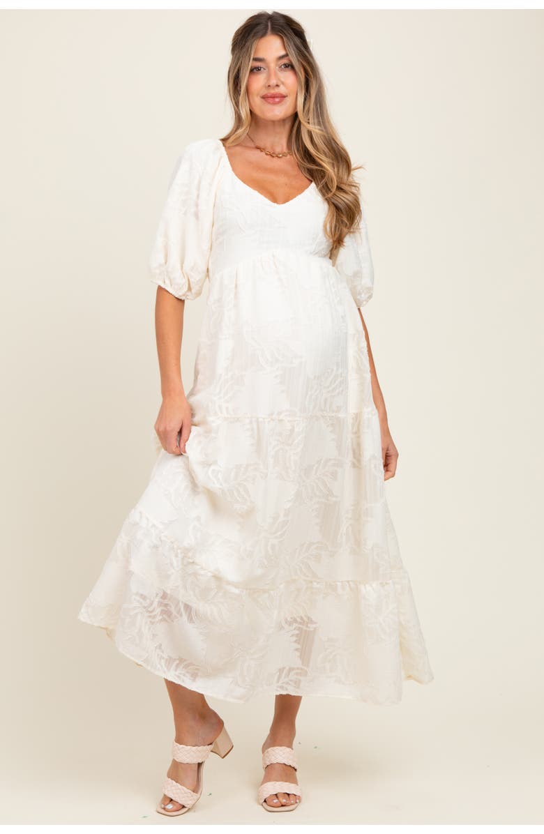 PinkBlush Leaf Textured Tiered Midi Dress, Main, color, Cream