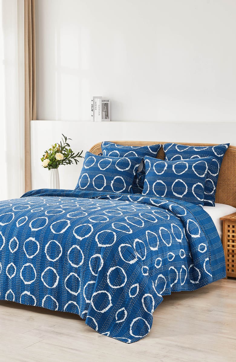 MELANGE HOME Circles Kantha Cotton Coverlet, Alternate, color, Indigo