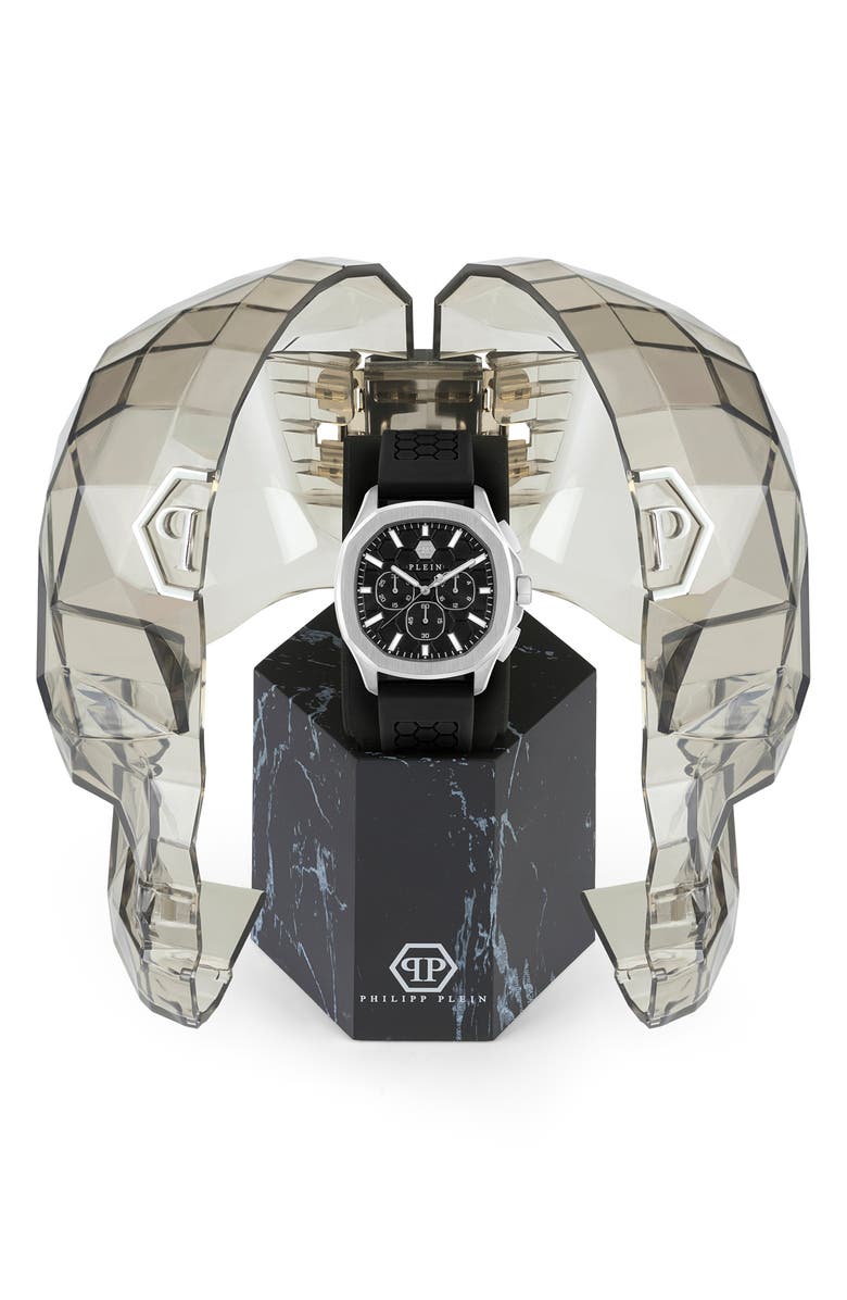 PHILIPP PLEIN Spectre Chronograph Silicone Strap Watch, 44mm, Alternate, color, Stainless Steel