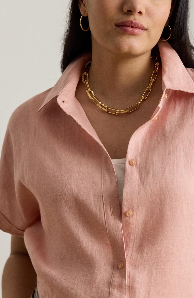 Lauren Ralph Lauren Broono Short Sleeve Linen Button-Up Shirt, Alternate, color, Pink Rhodonite