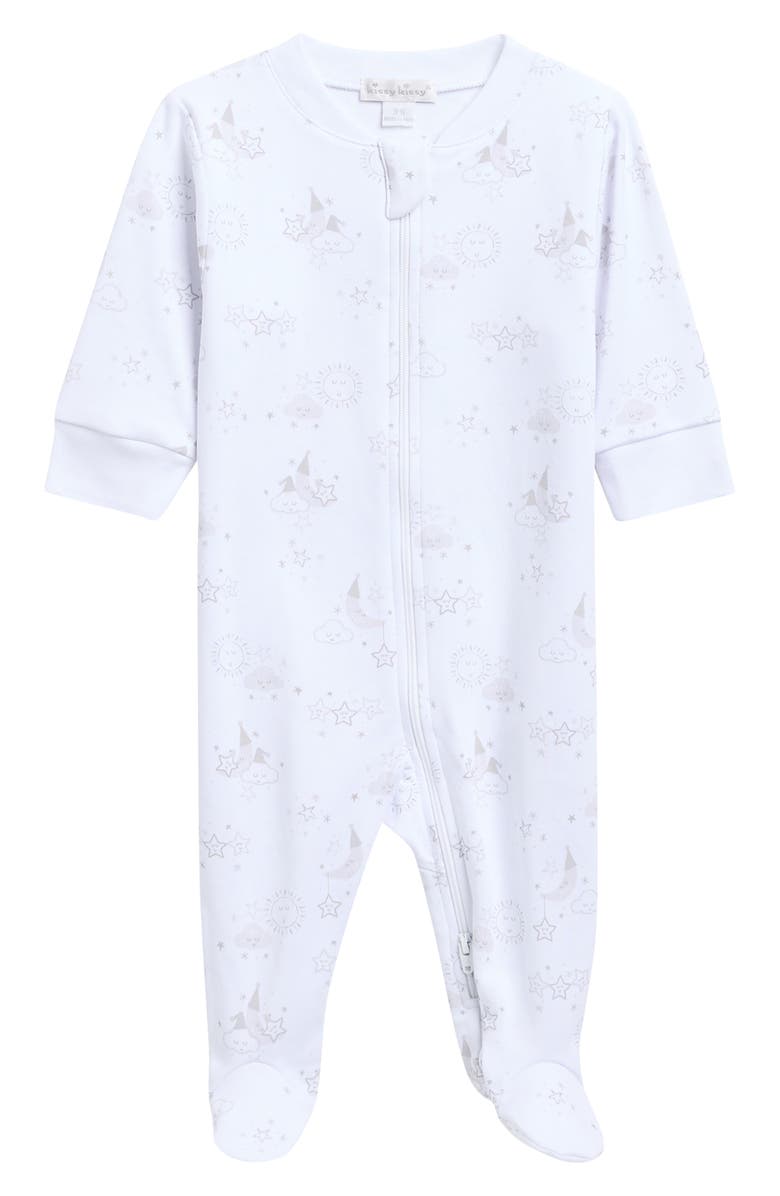 Kissy Kissy Print Pima Cotton Footie, Main, color, White/ Silver