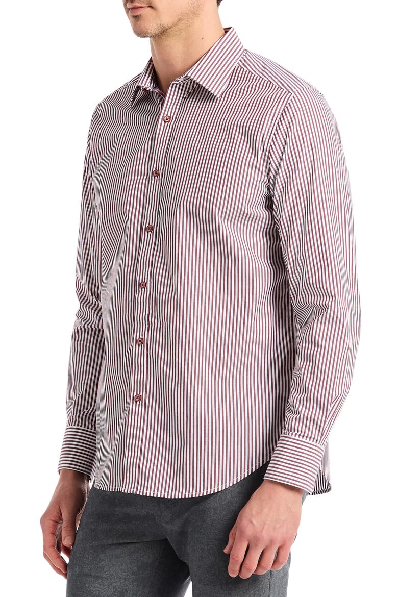 Greenwich Stripe Stretch Button-Up Shirt, Alternate, color, BURGUNDY