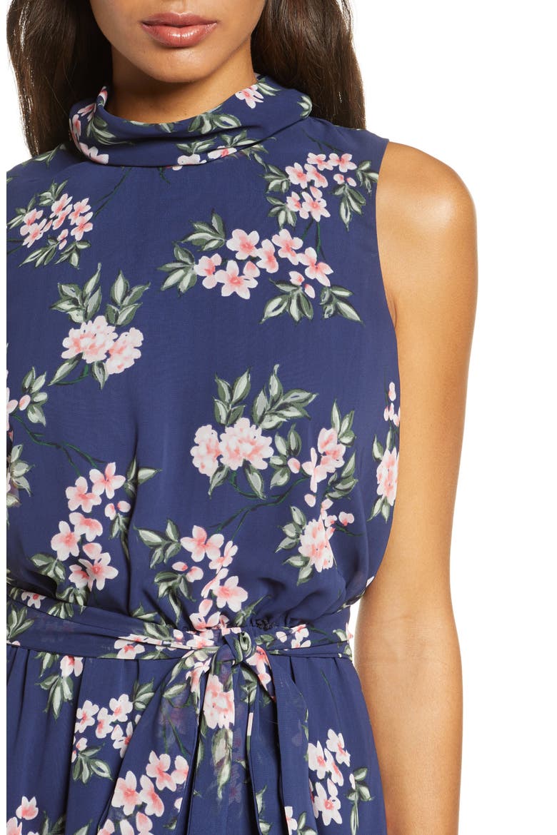 Floral Sleeveless Chiffon Midi Dress, Alternate, color, NAVY
