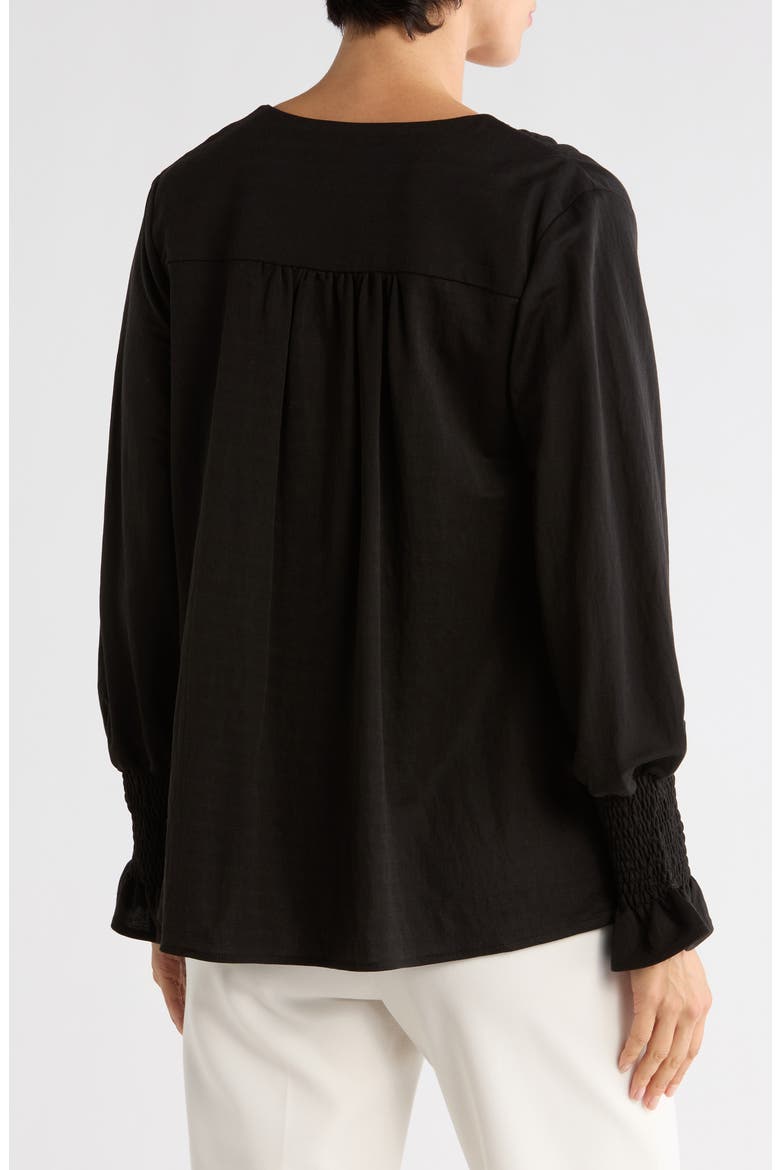 Long Sleeve Smocked Cuff V-Neck Top, Alternate, color, BLACK