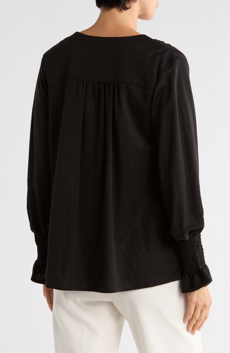PATRIZIA LUCA Long Sleeve Smocked Cuff V-Neck Top, Alternate, color, Black