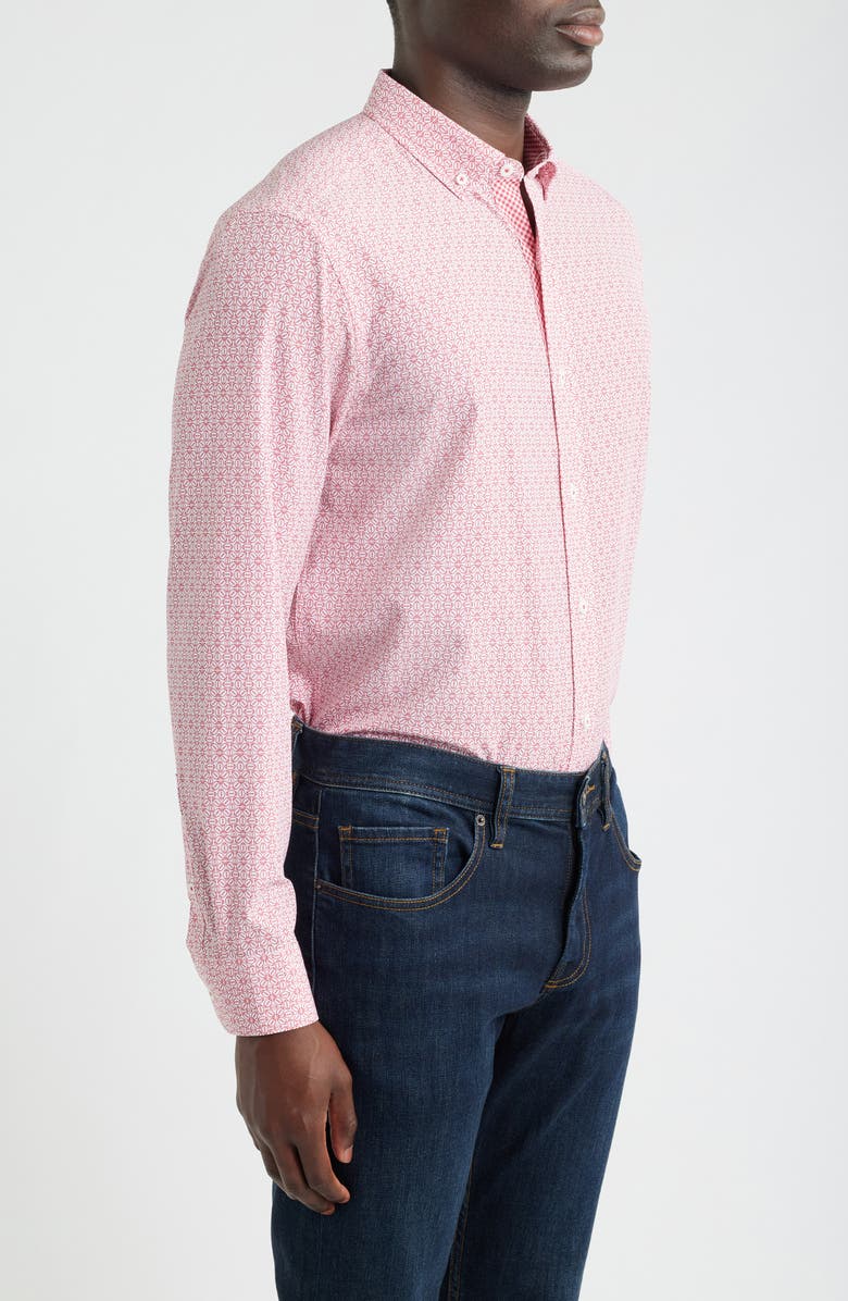 Johnston & Murphy XC+<sup>™</sup> Football Print Performance Button-Down Shirt, Alternate, color, Red