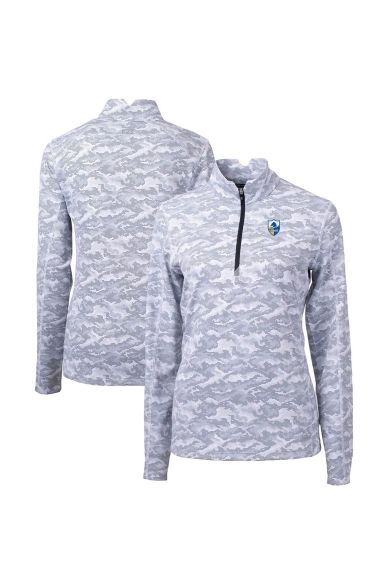 Women's Cutter & Buck Charcoal Los Angeles Chargers Throwback Logo Traverse Camo Quarter-Zip Pullover Top, Main, color, Charcoal