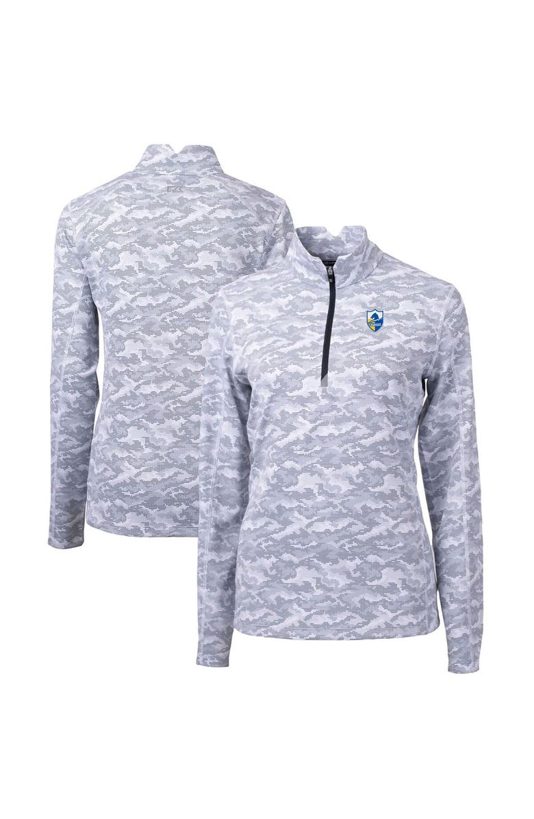 Cutter & Buck Women's Cutter & Buck Charcoal Los Angeles Chargers Throwback Logo Traverse Camo Quarter-Zip Pullover Top, Main, color, 