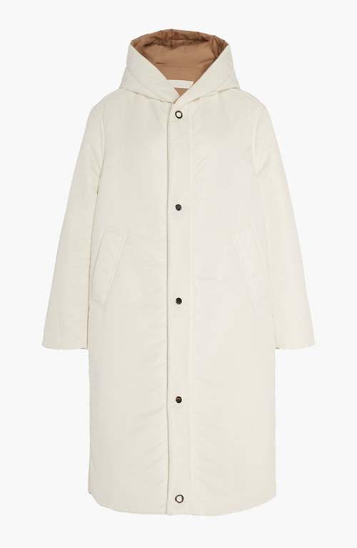 Caalo Sustainable Reversible Satin Down Coat In White