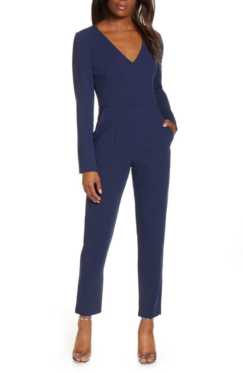 Black Halo Sambora Long Sleeve V-Neck Jumpsuit, Main, color,