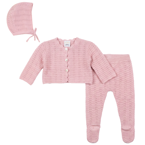 3 Piece Organic Cotton Knit Cardigan, Leggings, and Hat Set