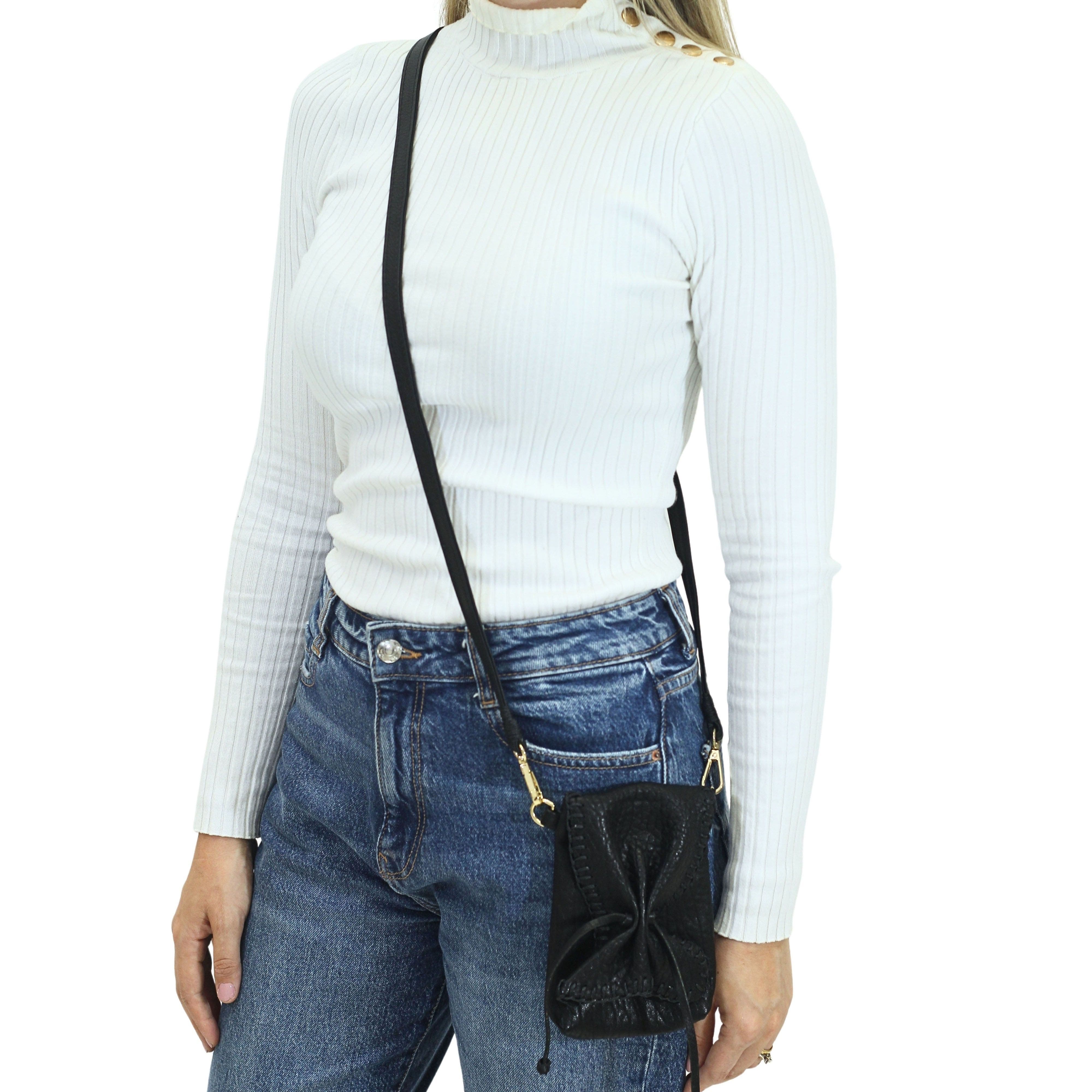 Carlos Falchi Cell Phone Butterfly Leather Bag, Alternate, color, Black Obsidian