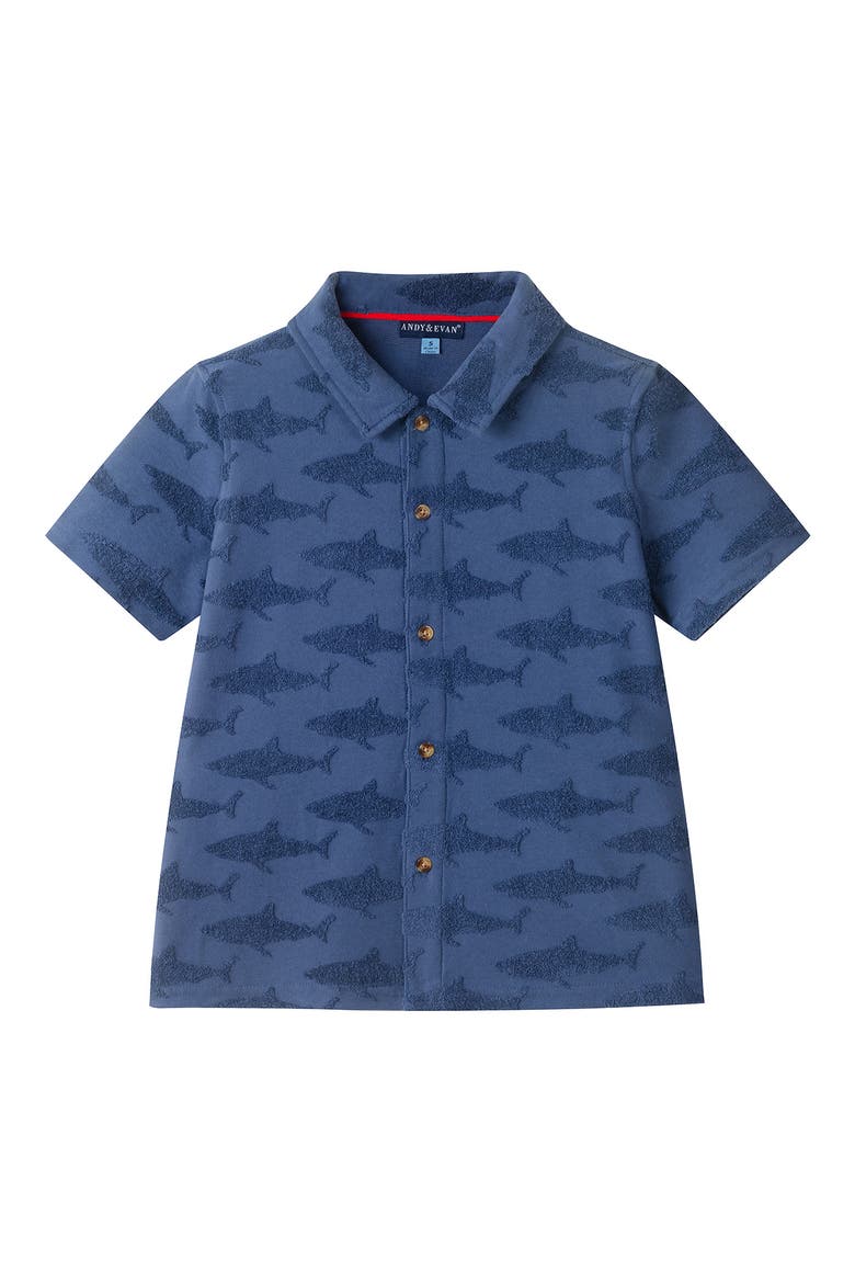Kids' Terry Button-Down Shirt & Shorts Set, Alternate, color, NAVY