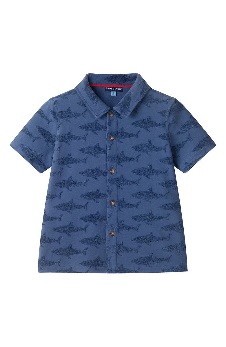 Andy & Evan Kids' Terry Button-Down Shirt & Shorts Set, Alternate, color, Navy
