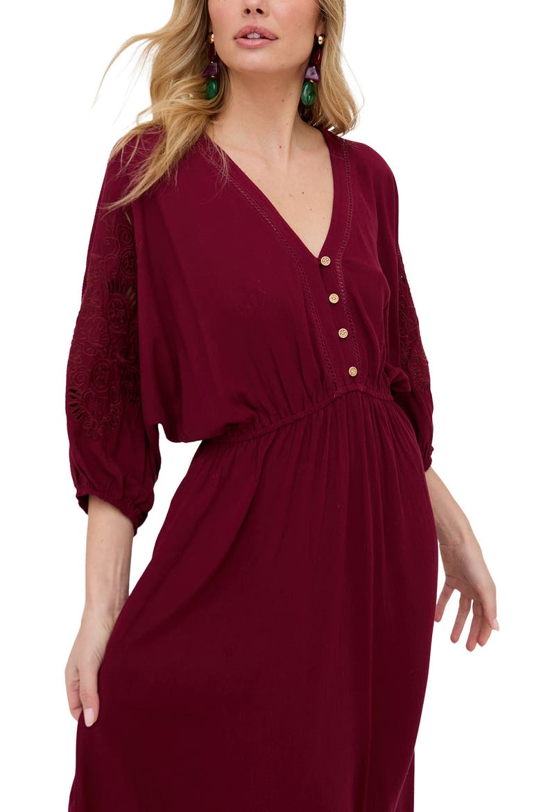 Somerton Kaftan Style Embroidered Maxi Dress, Alternate, color, Burgundy