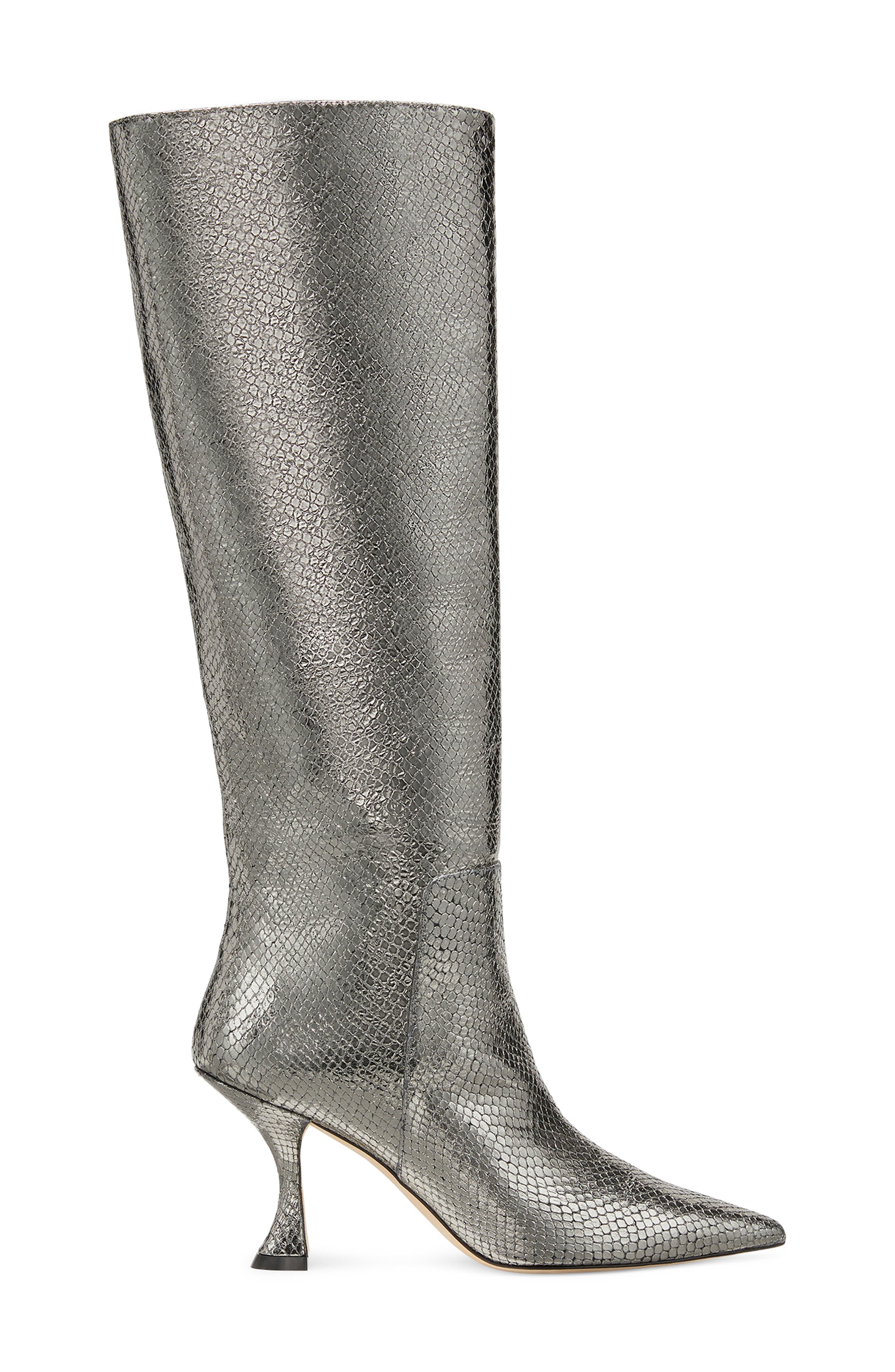 Stuart Weitzman Xcurve 85 Snakeskin Slouch Boot, Alternate, color, Pyrite