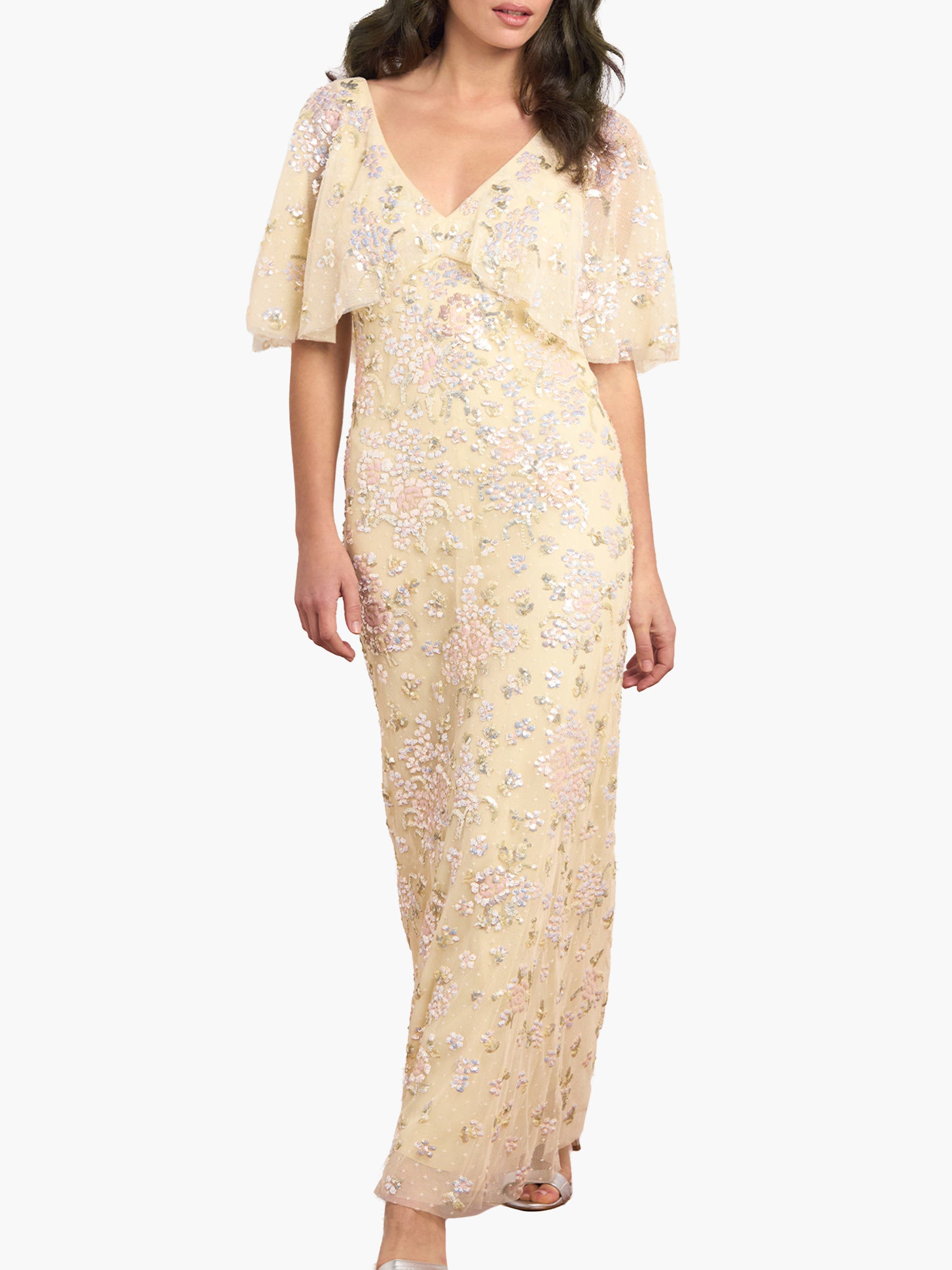 Peony Bouquet Sequin V-Neck Cape Gown
