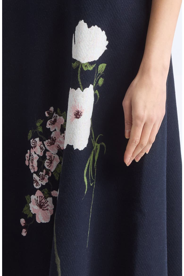 Mixed Botanical Jacquard Sweater Dress, Alternate, color, NAVY