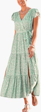 LASCANA Women's Flutter Sleeve Maxi Dress