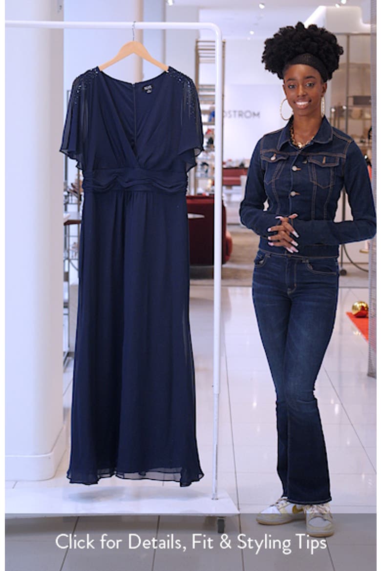 Beaded Flutter Sleeve Layered A-Line Gown video