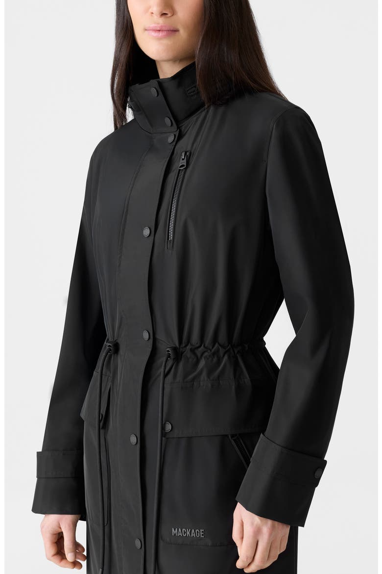 Magdalena Water Repellent Raincoat with Stowaway Hood, Alternate, color, BLACK