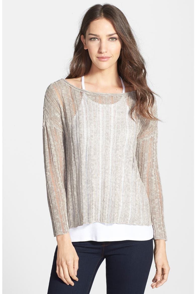 Bateau Neck Open Stitch Pullover, Main, color, PEBBLE