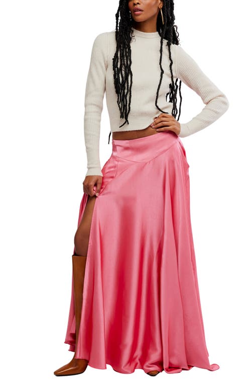 Free People Chilco Side Slit Satin Maxi Skirt In Pink